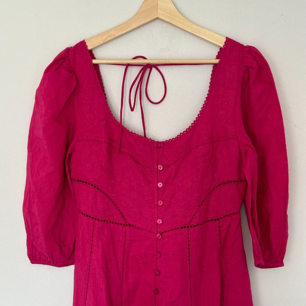 Free People Lisa Embroidered Lace Midi Dress Size S Pink Puff Sleeves Boho BNWT - Picture 6 of 16